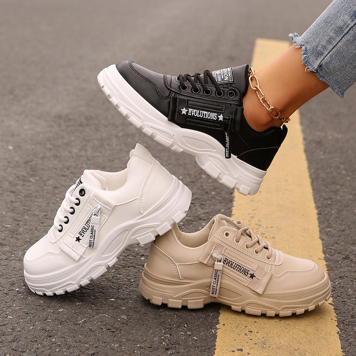 Zipper Lace Sports Sneakers