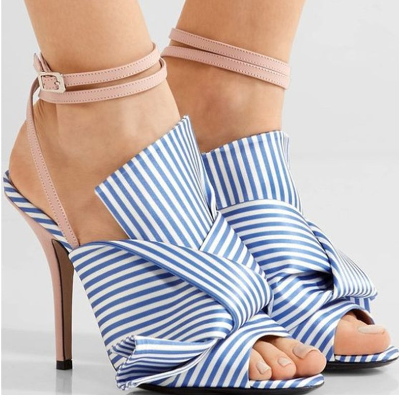 Big bow with a word buckle with color matching sexy high heel sandals large size
