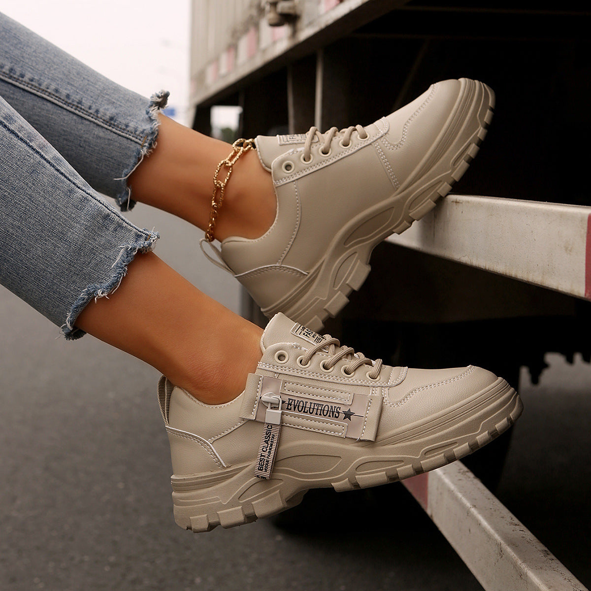 Zipper Lace Sports Sneakers