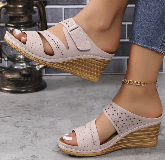 Cross-border Thick-soled Round Toe One-word Outdoor Wedge Sandals