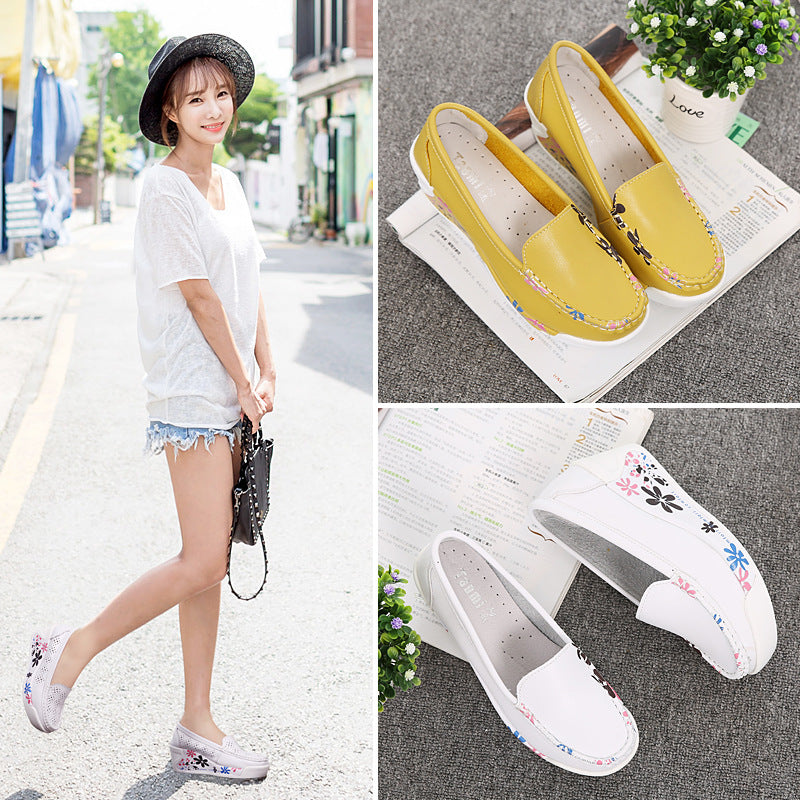Hollow Leather Floral Women's Single Shoes Leather Nurse Platform Shoes