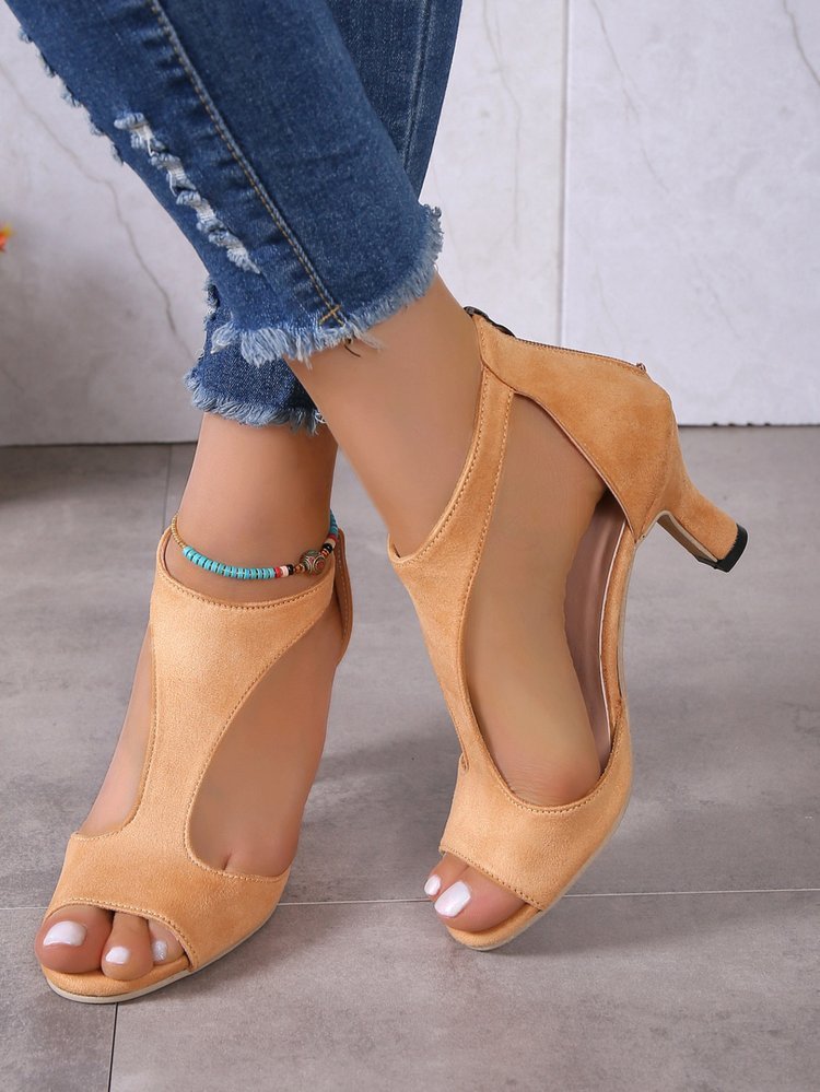 Women's Peep Toe Fashion All-match Back Zipper High Heels
