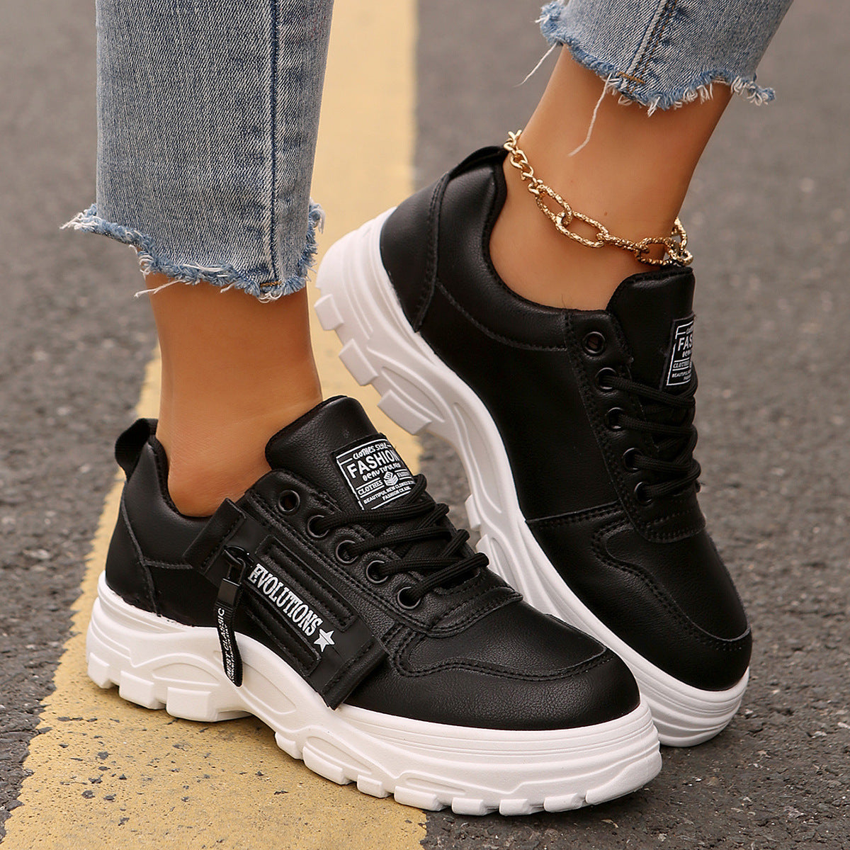 Zipper Lace Sports Sneakers