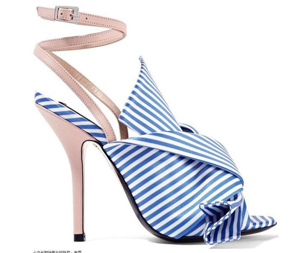 Big bow with a word buckle with color matching sexy high heel sandals large size