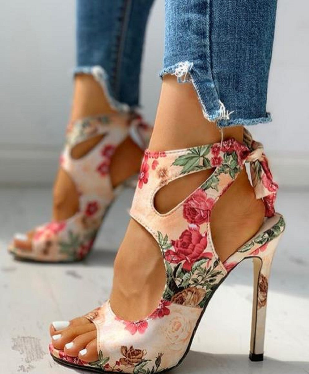 Summer New Style Women'S Shoes 40-43 Large Size Foreign Trade Style Sandals, High Heels, Flower Stiletto Shoes
