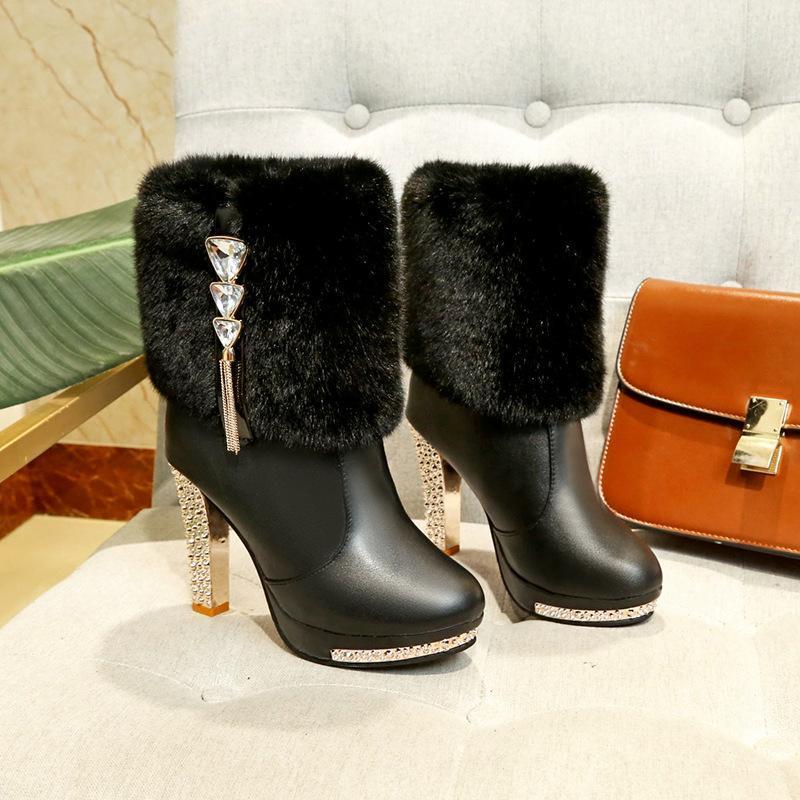 New Thick Heel High Heel Round Toe Short Tube Women'S Martin Boots