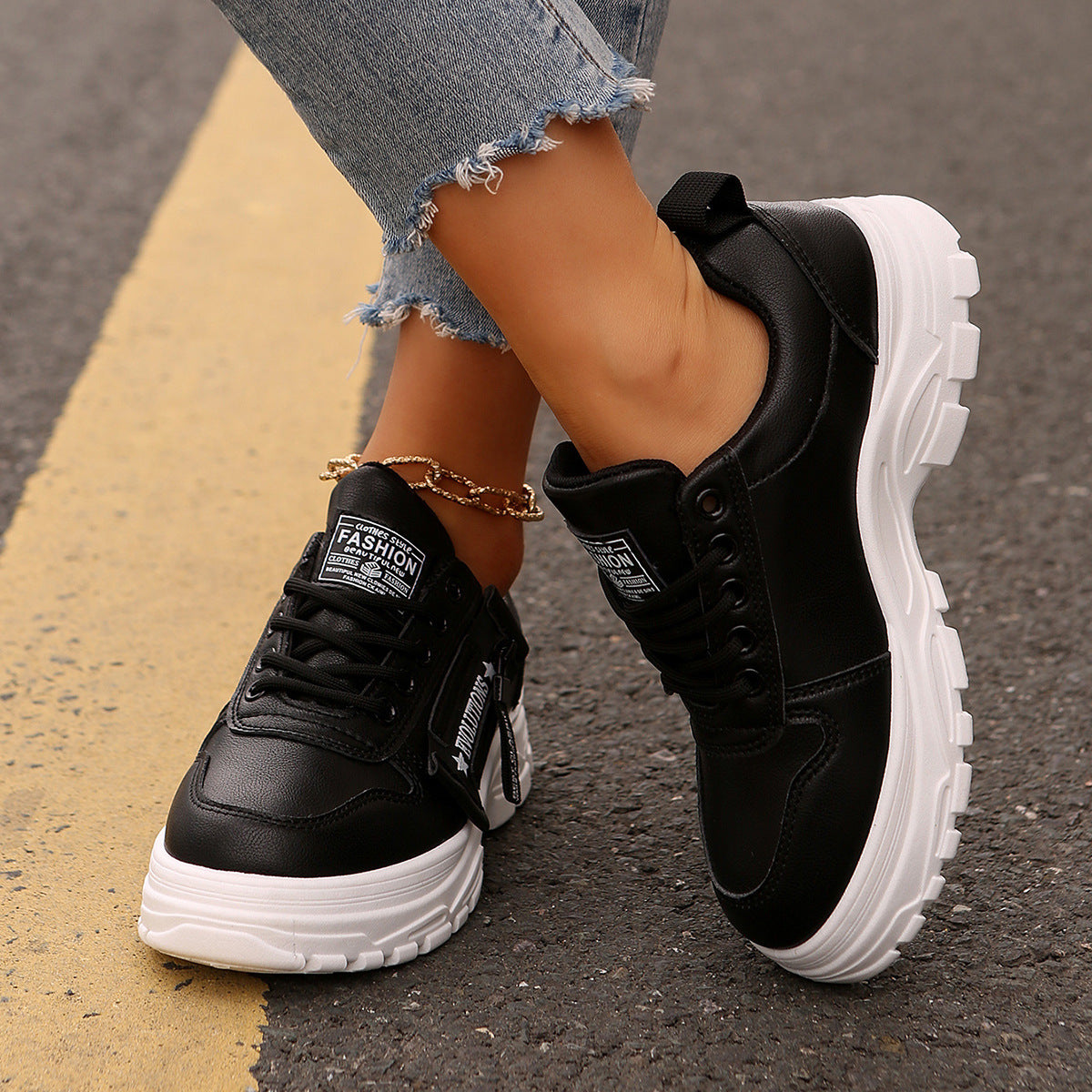Zipper Lace Sports Sneakers