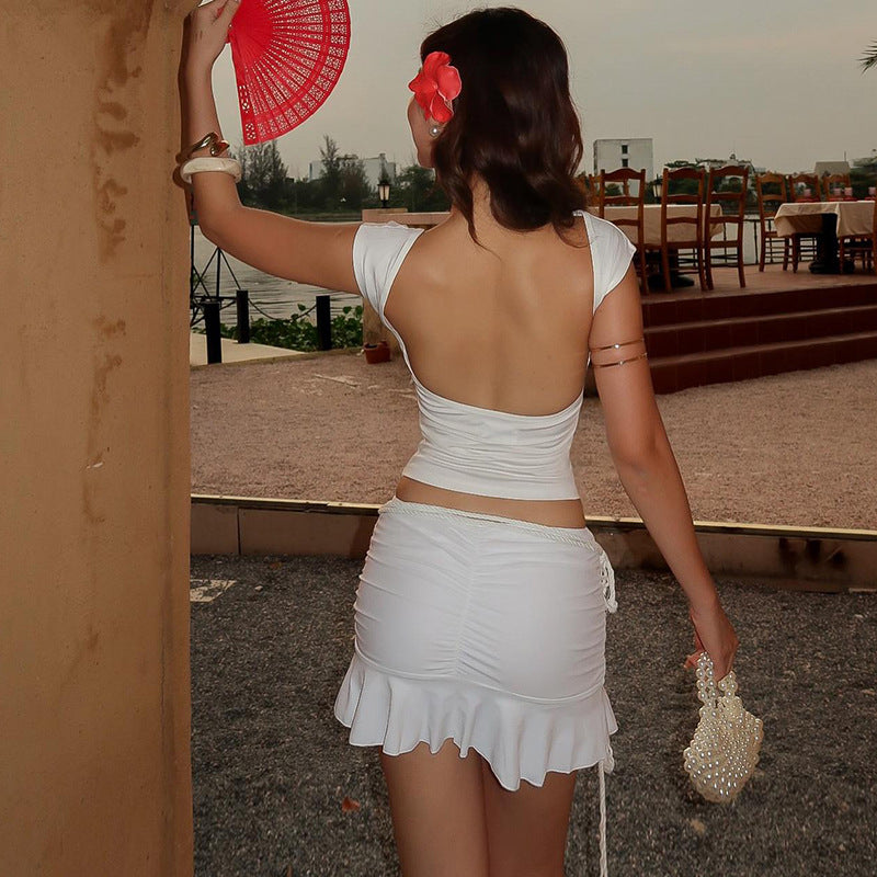 Bare Back Slim Fit Slimming T-shirt Short Sleeve Women
