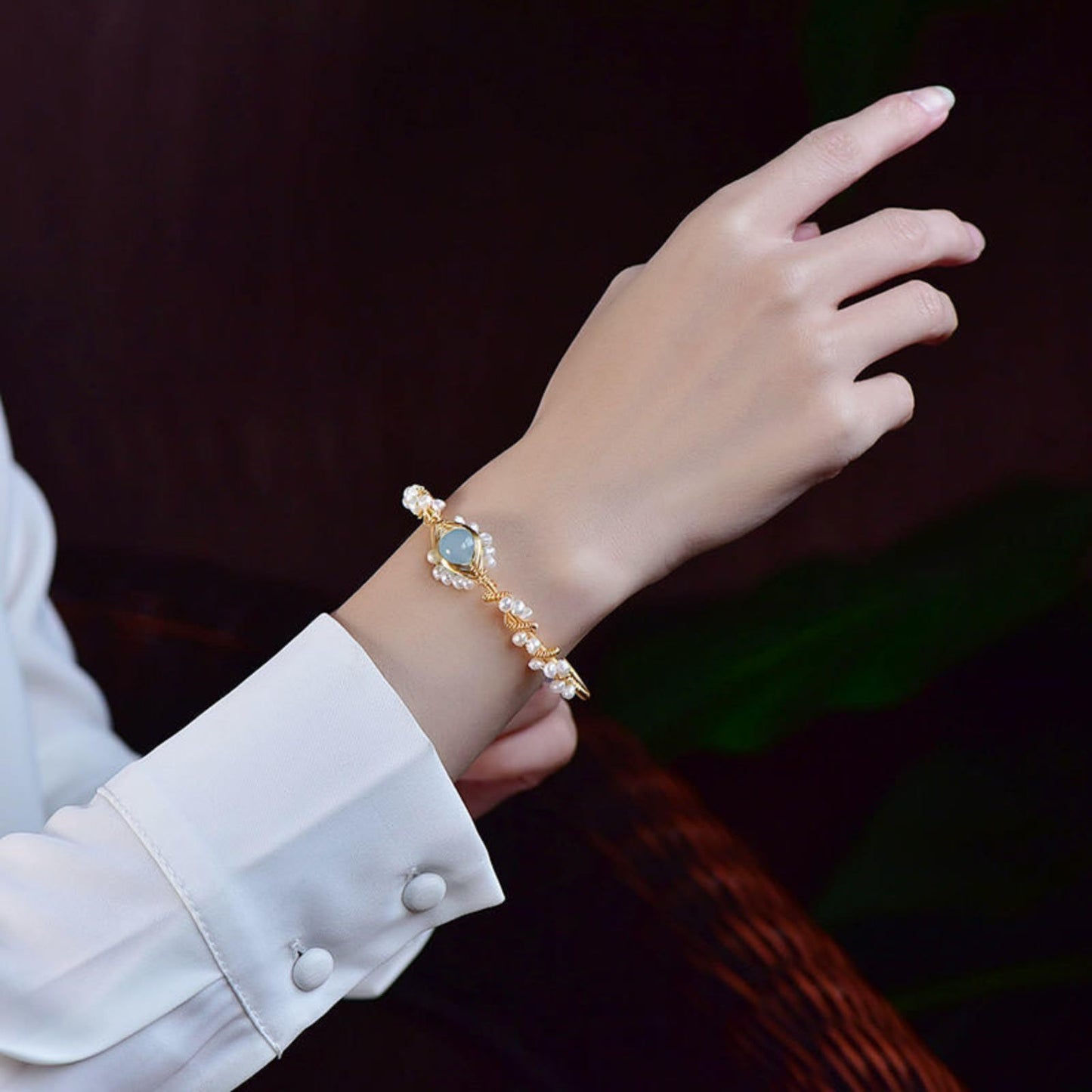 Gold Pearl Braided Bracelet