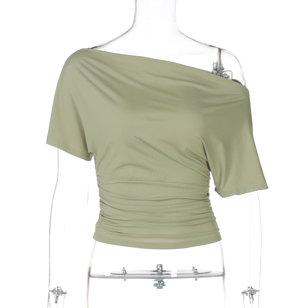 Women's Summer Off-the-shoulder Short Sleeve Pleated Waist Slimming T-shirt