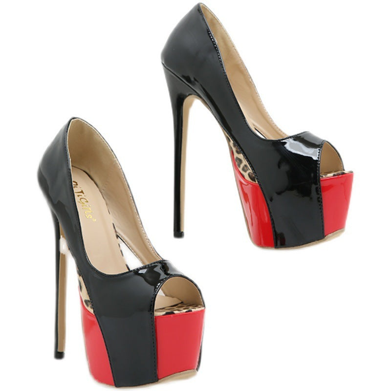 Women's Fish Mouth Cutout High Heel Patent Leather Sandals