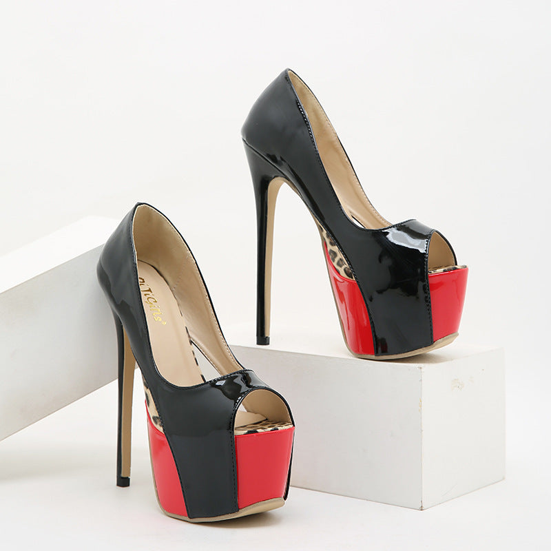 Women's Fish Mouth Cutout High Heel Patent Leather Sandals