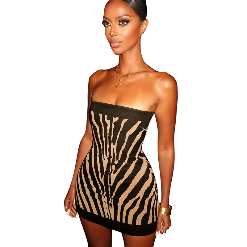 Women's Zebra Prints Tube Top Backless Dress