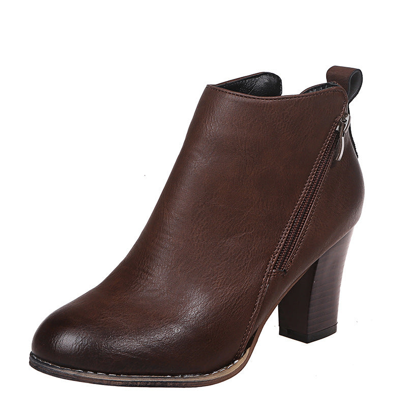 European And American Thick Heel Side Zipper Women's Fashion Shoes