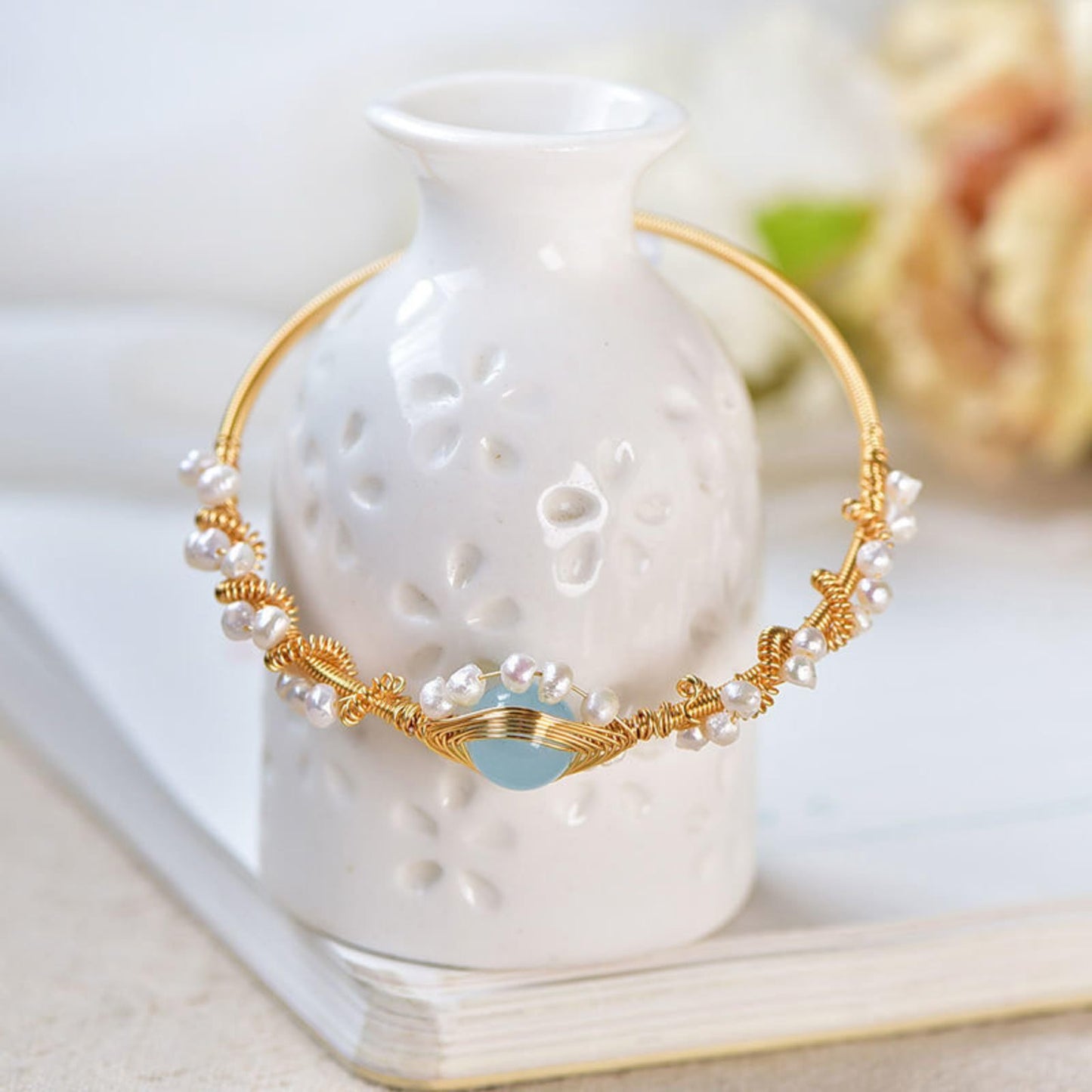 Gold Pearl Braided Bracelet