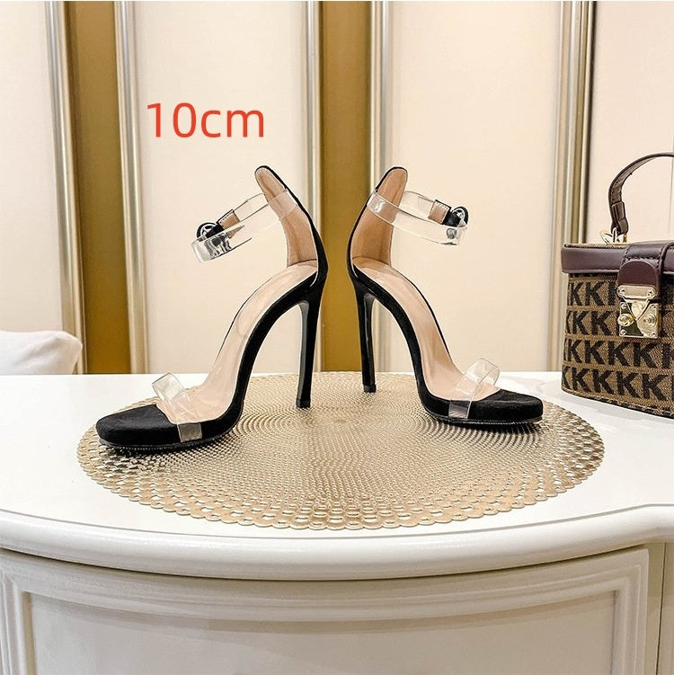 Transparent Open Toe Ankle-strap Buckle Sandals Women's Stiletto Heel