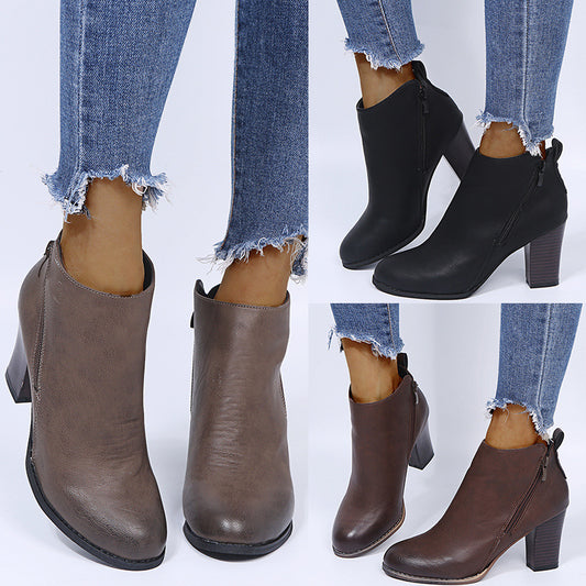 European And American Thick Heel Side Zipper Women's Fashion Shoes