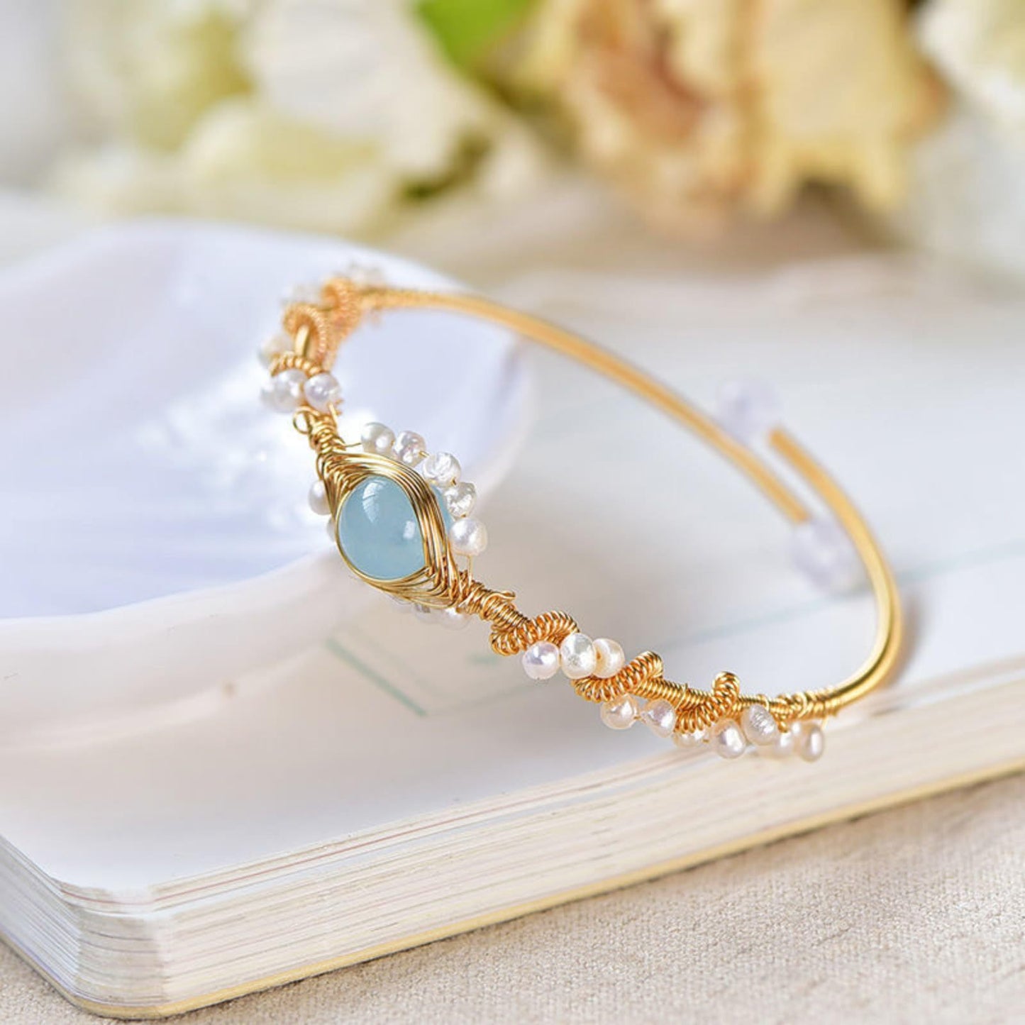 Gold Pearl Braided Bracelet