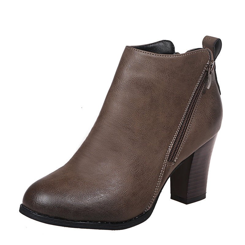 European And American Thick Heel Side Zipper Women's Fashion Shoes