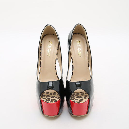 Women's Fish Mouth Cutout High Heel Patent Leather Sandals