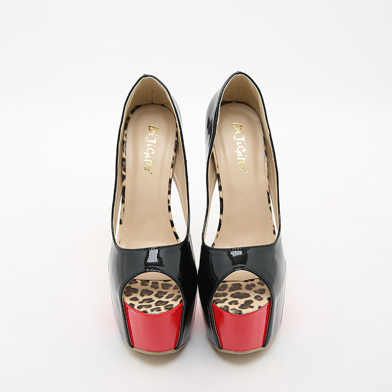 Women's Fish Mouth Cutout High Heel Patent Leather Sandals