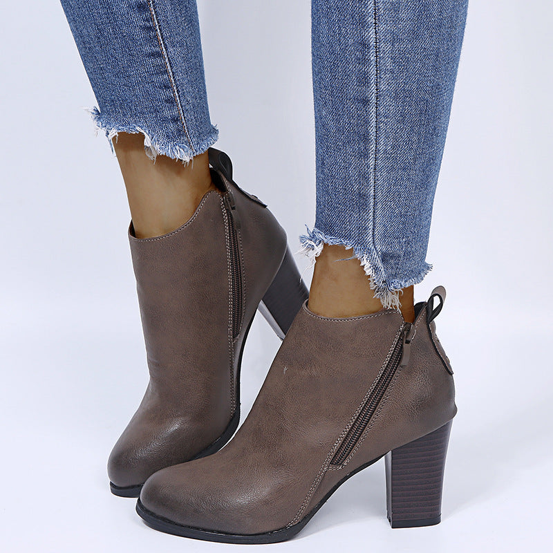 European And American Thick Heel Side Zipper Women's Fashion Shoes