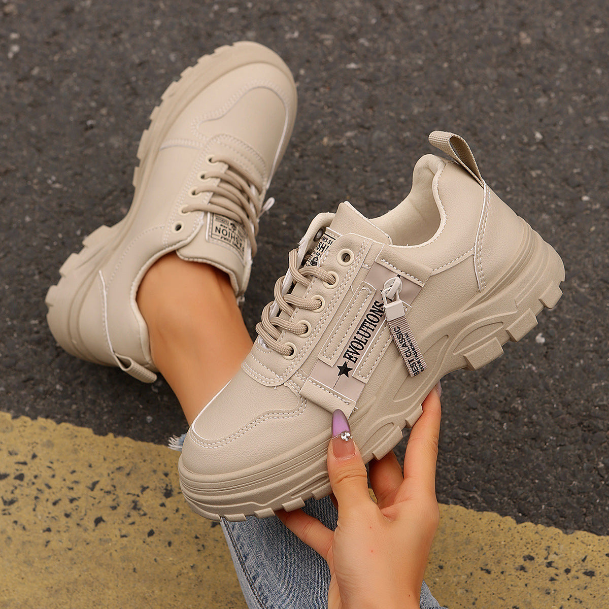 Zipper Lace Sports Sneakers