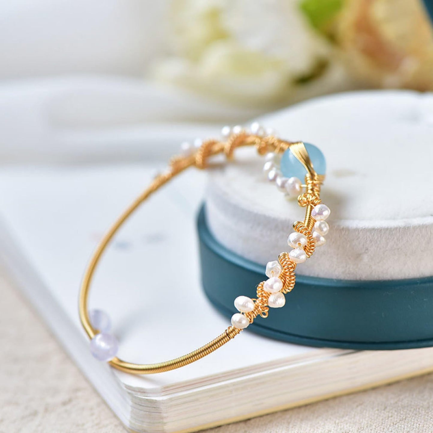 Gold Pearl Braided Bracelet
