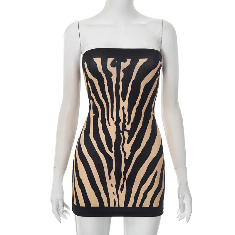 Women's Zebra Prints Tube Top Backless Dress