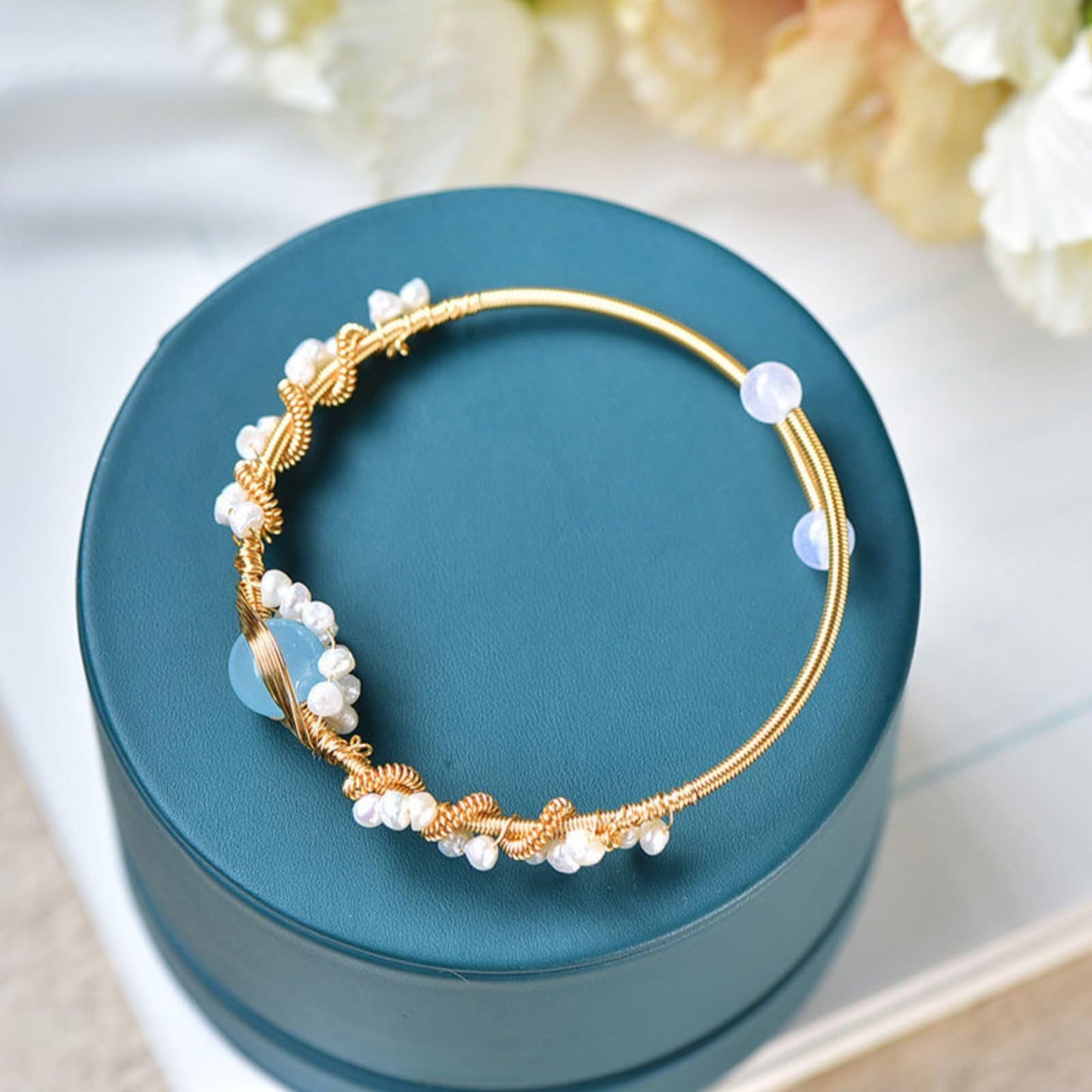 Gold Pearl Braided Bracelet